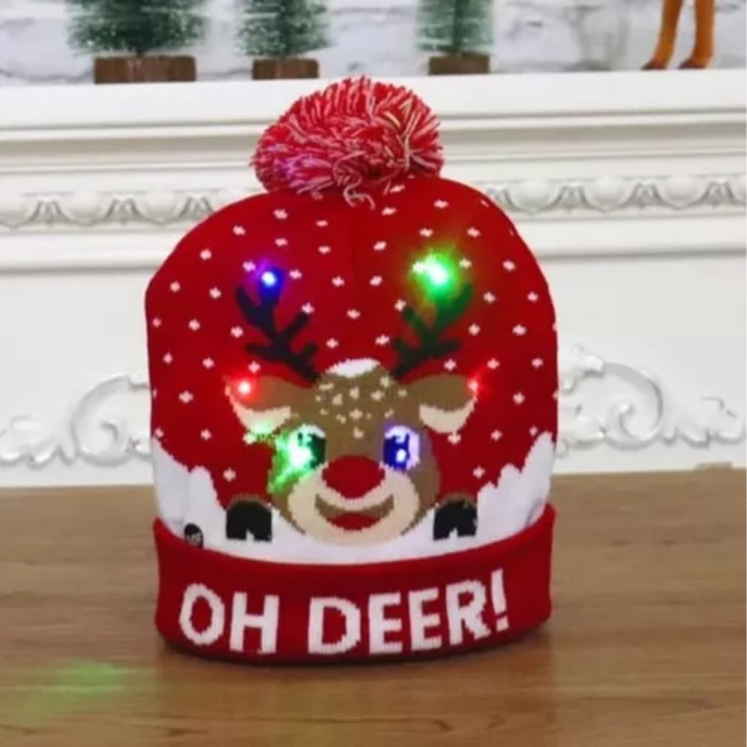 GORRO DE NAVIDAD CON LUZ BOTÓN