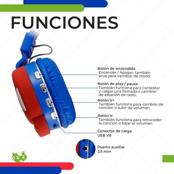 AUDIFONOS INALAMBRICOS DIADEMA SUPER MARIO - Imagen 3