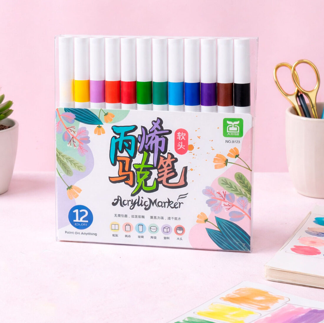 MARCADORES ACRÍLICOS 12 COLORES MULTIUSO