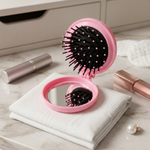 MINI CEPILLO CON ESPEJO PLEGABLE DE BOLSILLO