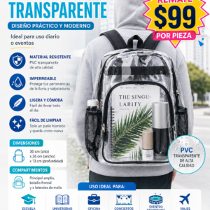 MOCHILA JUVENIL TRANSPARENTE REMATE