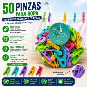 BOLSA DE 50 PINZAS PARA ROPA MULTICOLOR