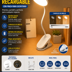 LÁMPARA LED CON PINZA RECARGABLE TOUCH