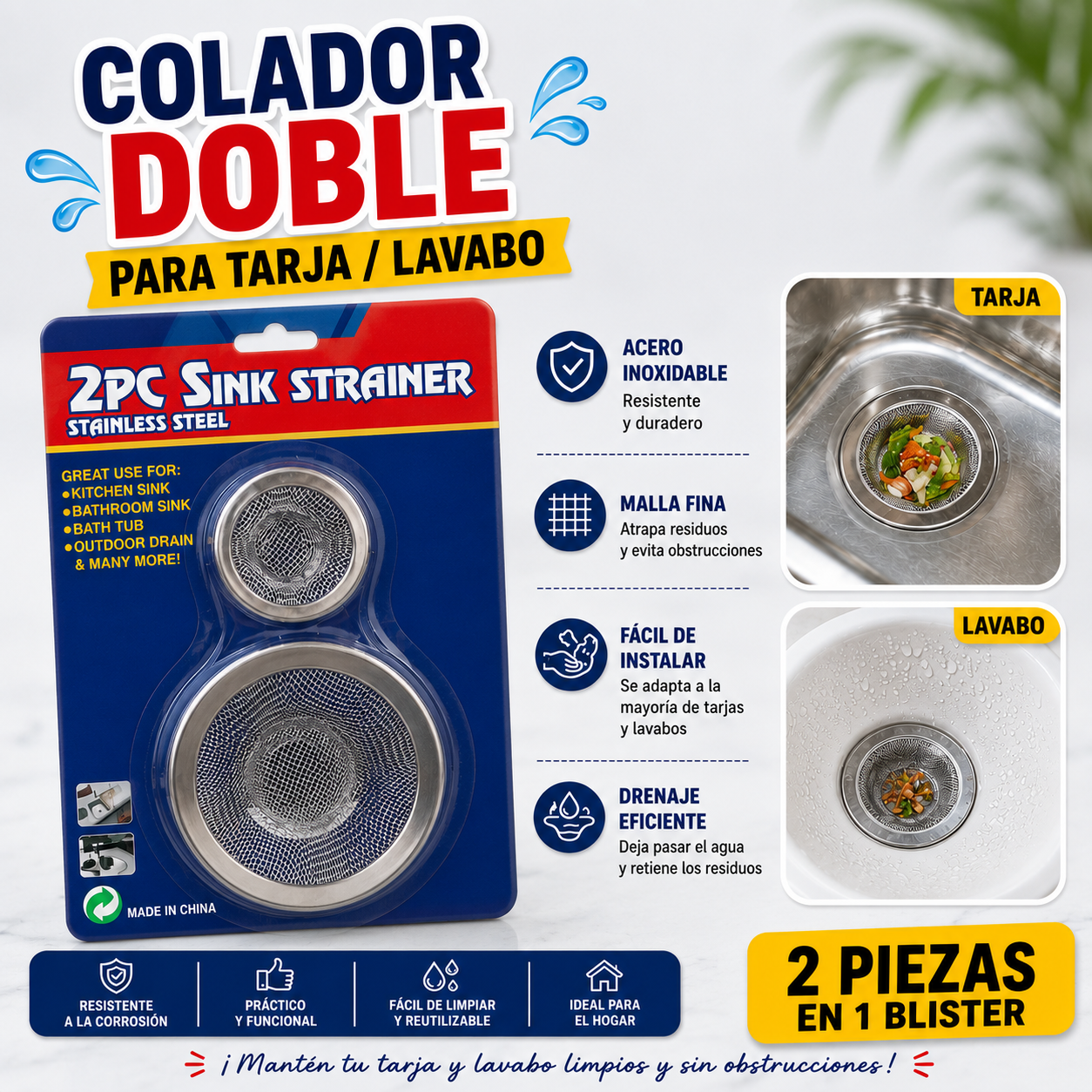COLADOR DOBLE PARA LAVADO Y/O TARJA