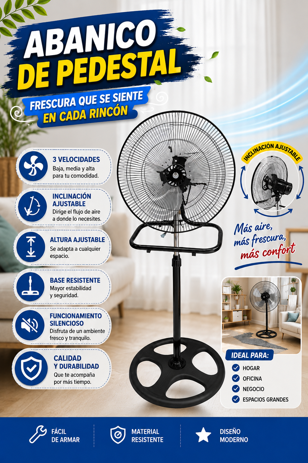 🌬️ Abanico de Pedestal Ajustable 🌬️