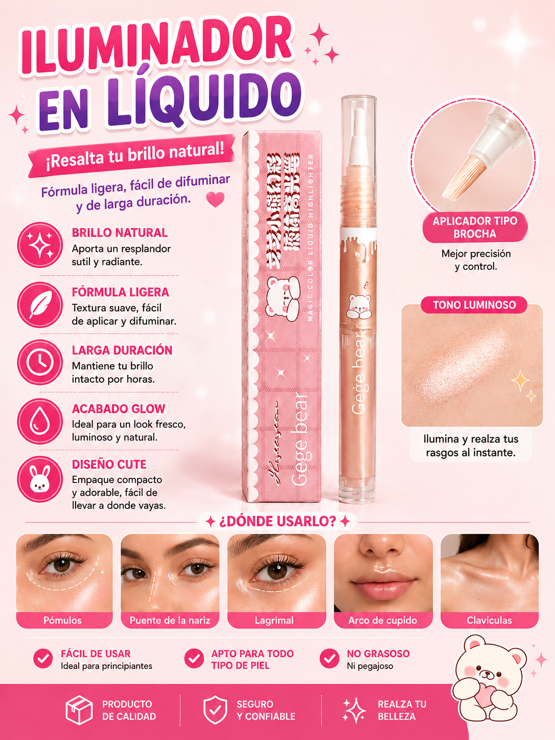 ✨ Iluminador en Líquido con Aplicador Tipo Brocha ✨