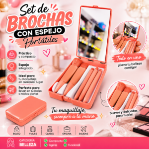 Set de Brochas Con Espejo Portatiles