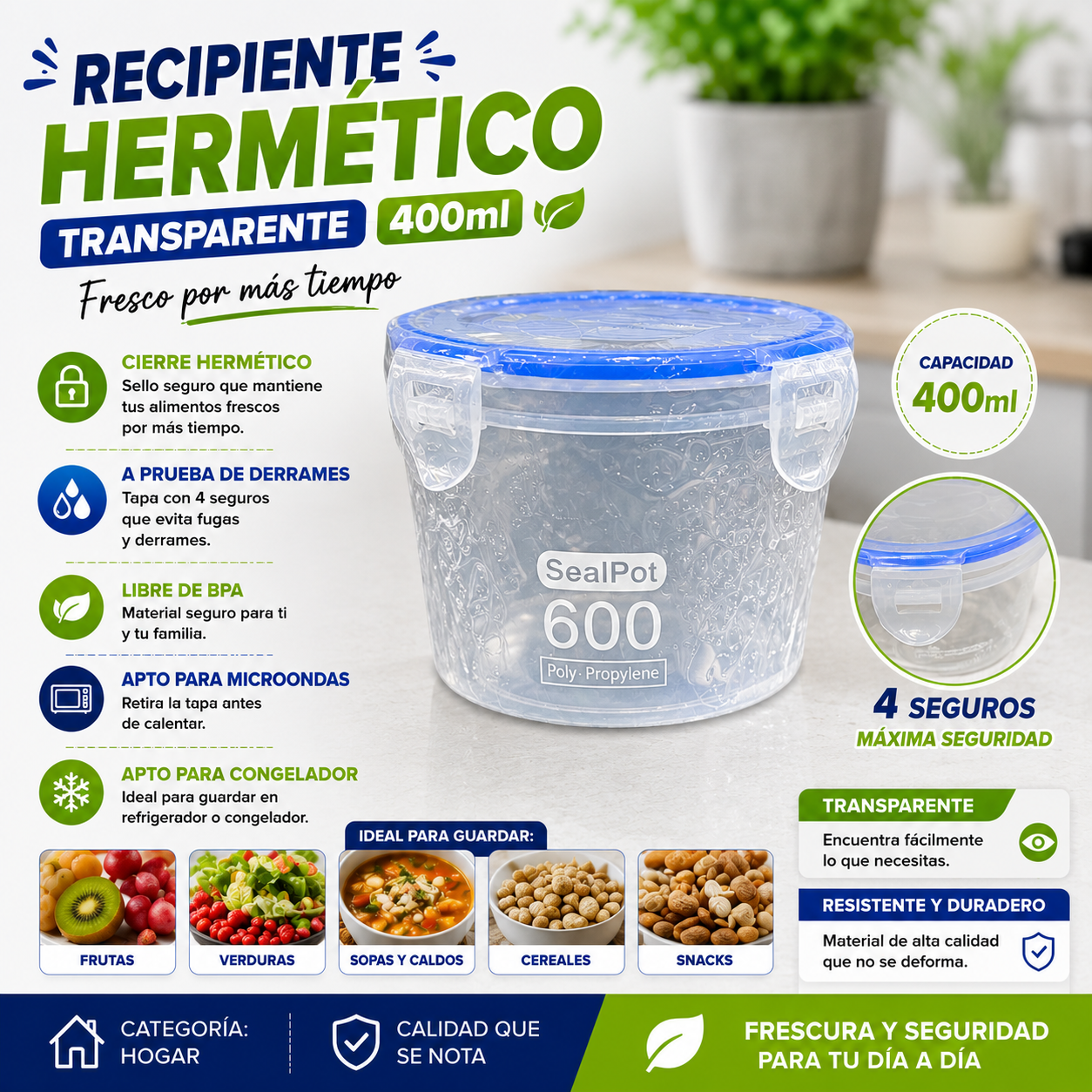 Recipiente Hermetico Transparente 400ML