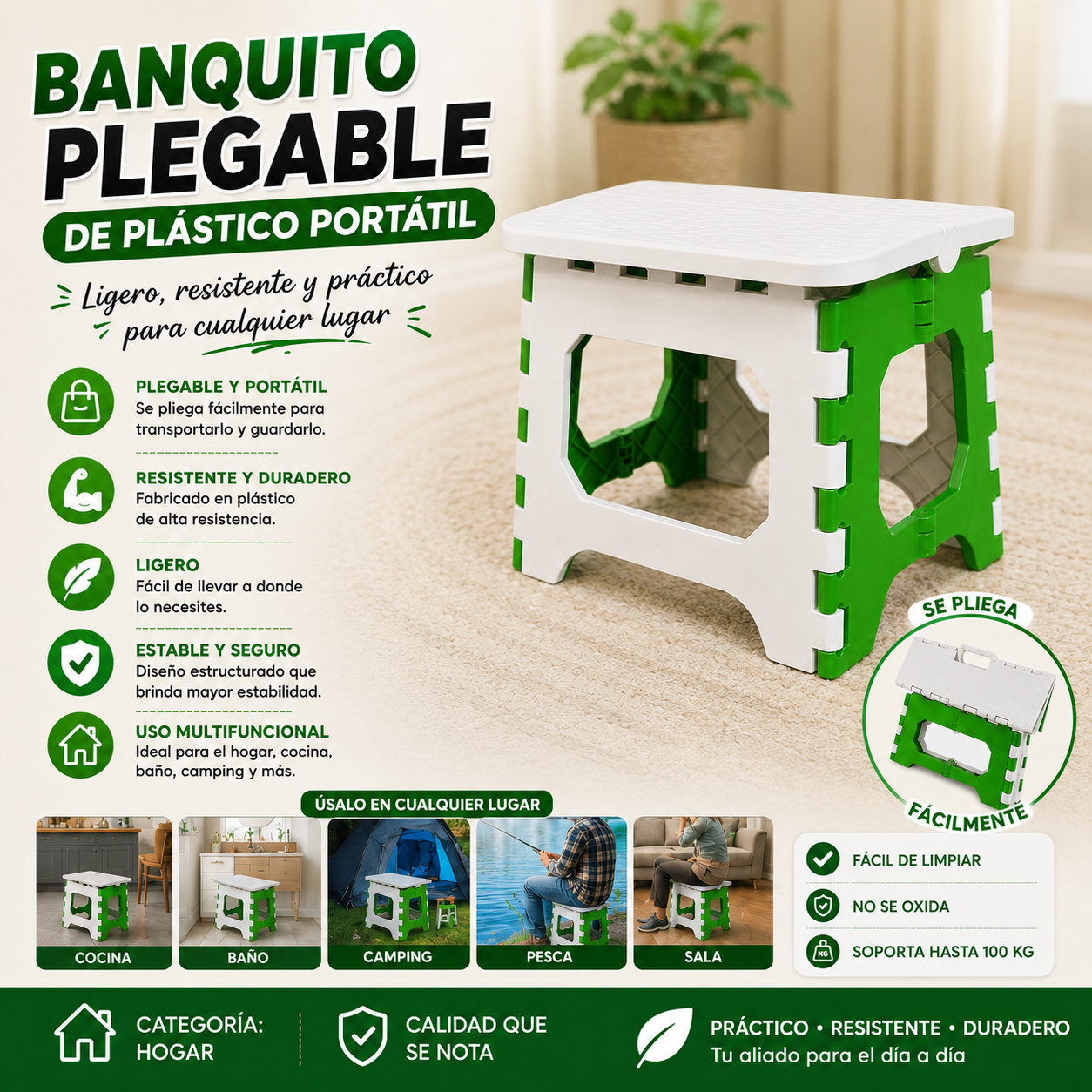 Banquito Plegable de Plastico Portatil
