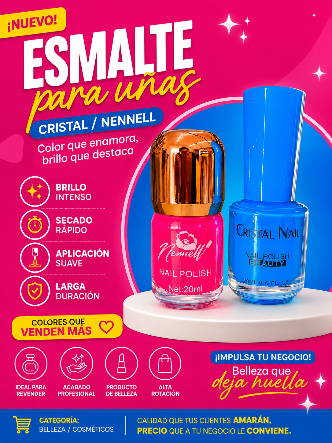 💅 Esmalte para Uñas Cristal Nail / Nennell | Color, Brillo y Larga Duración 💅