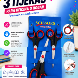 ✂️ Set de 3 Tijeras para Oficina y Hogar | Precisión y Versatilidad ✂️