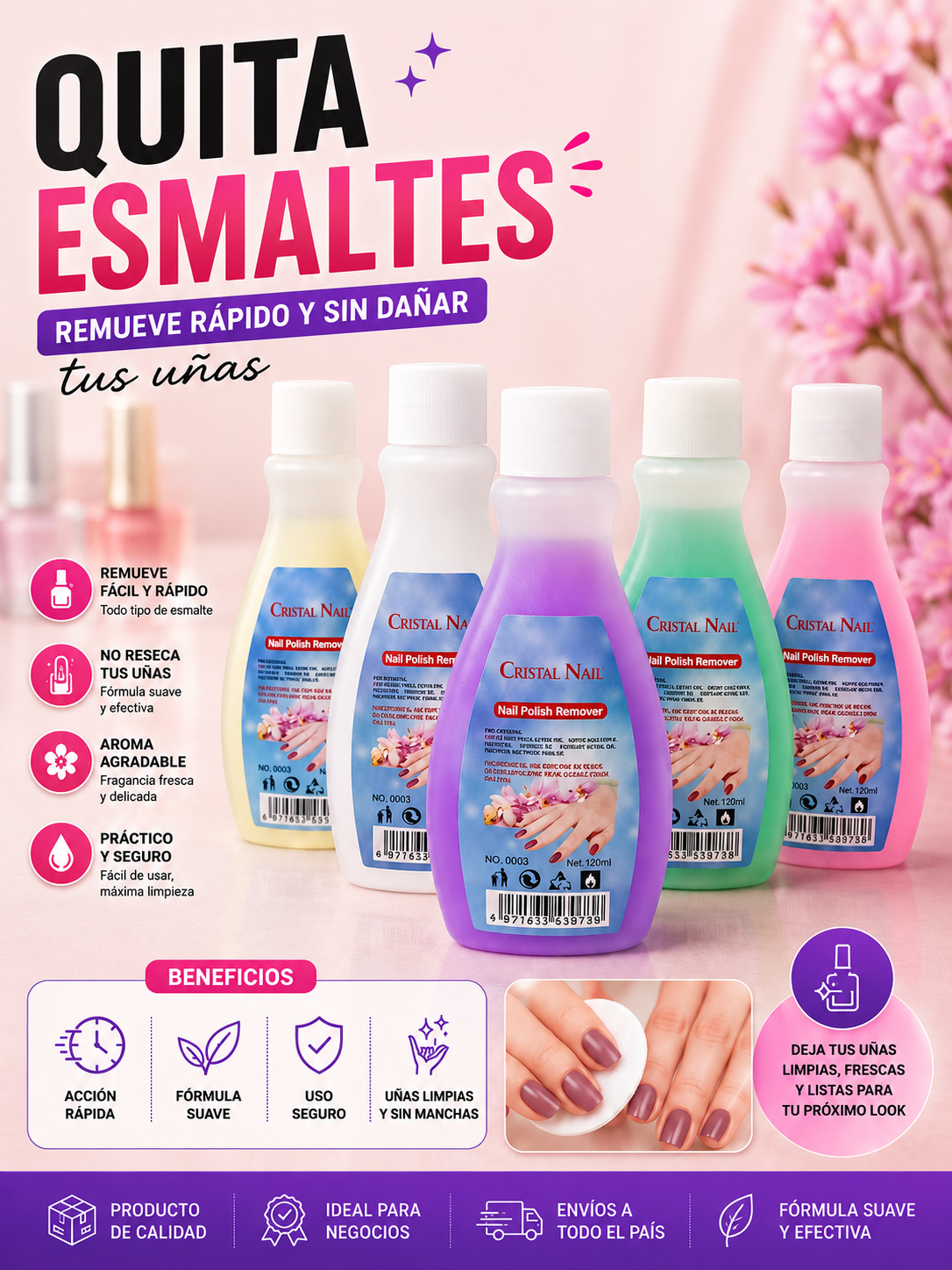 💅 Quita Esmalte Crystal Nail | Limpieza Rápida y Cuidado para tus Uñas 💅