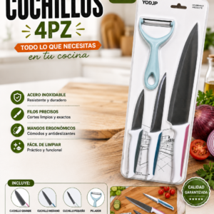 🔪 Set de Cuchillos 4 Piezas | Práctico, Resistente y Funcional 🔪