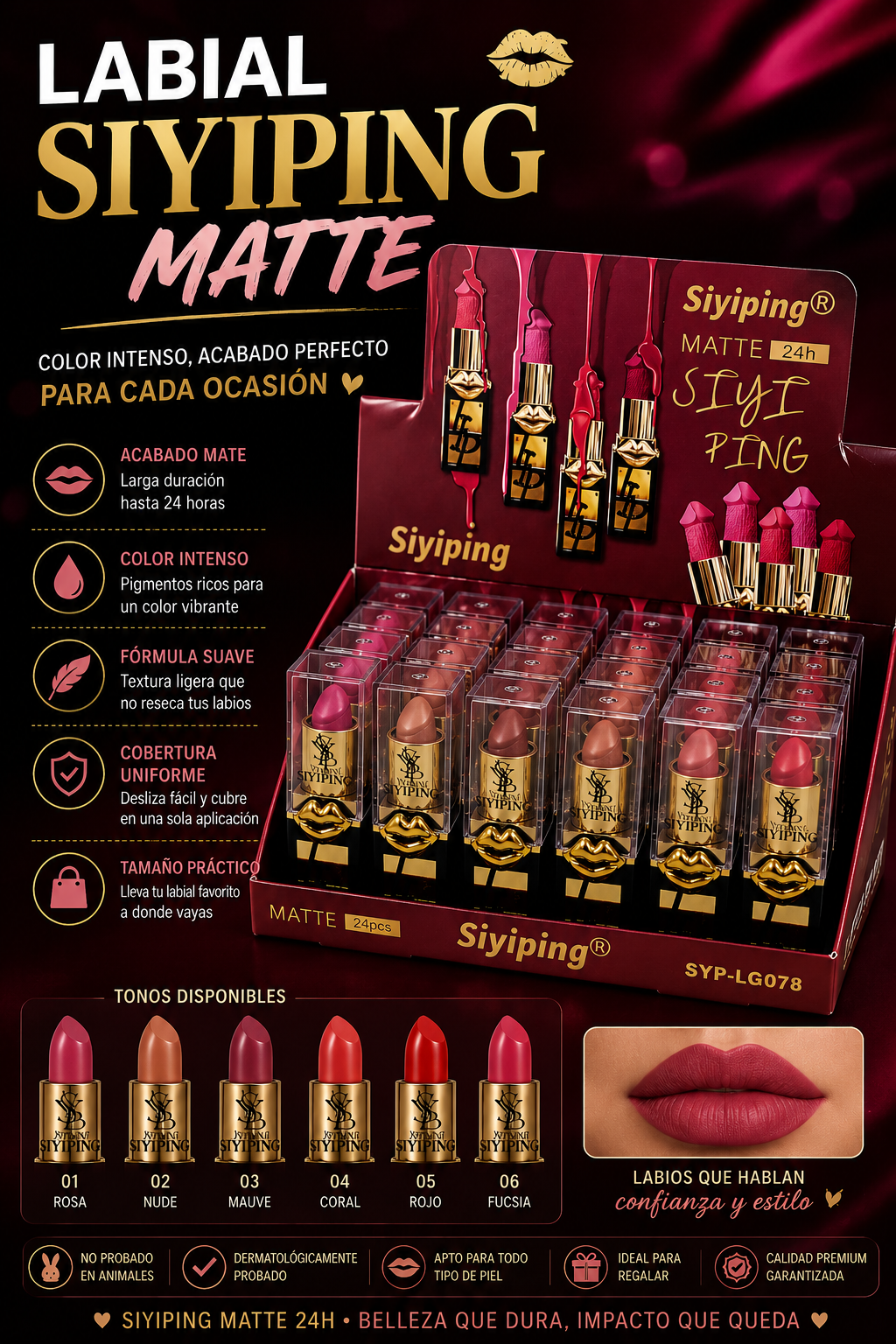 💄 Labial Siyiping Matte | Color Intenso y Acabado de Larga Duración 💄