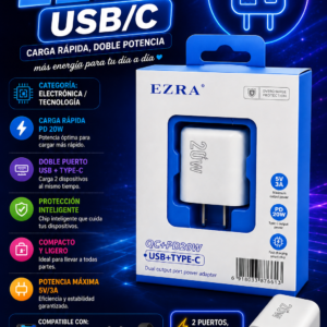 ⚡ Cubo Cargador EZRA USB + Tipo C 20W ⚡