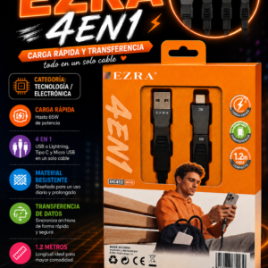 ⚡ Cable EZRA 4 en 1 | Carga Rápida y Transferencia de Datos ⚡
