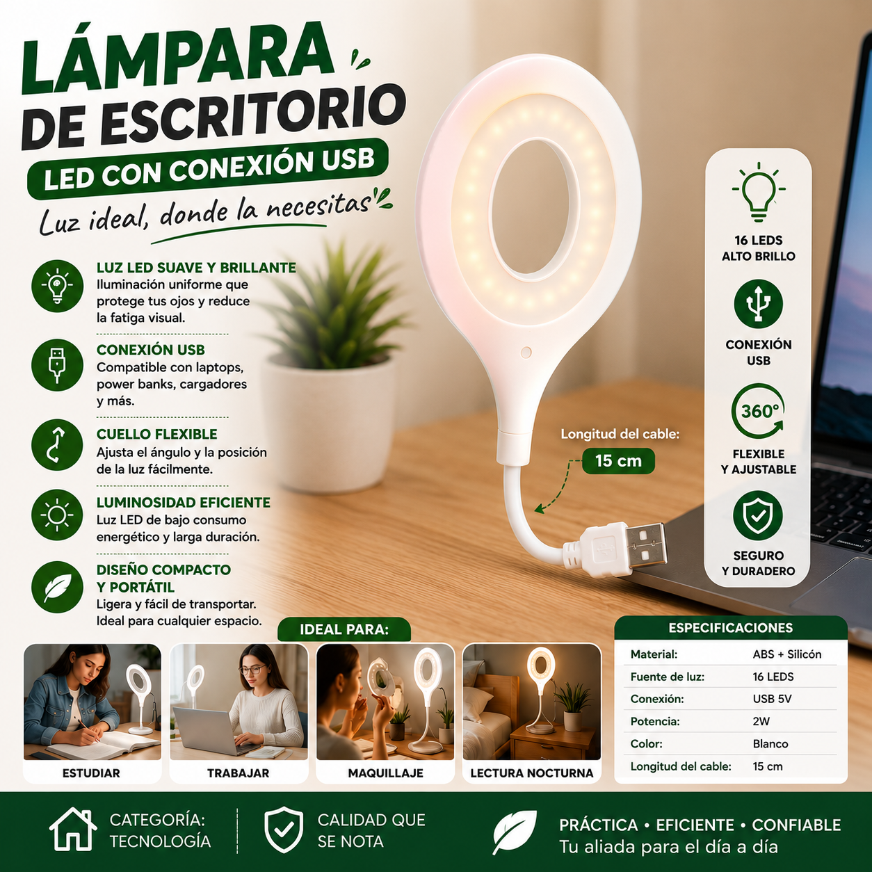 Lampara de Escritorio LED con Conexion USB
