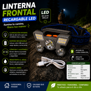 Linterna Frontal Recargable LED