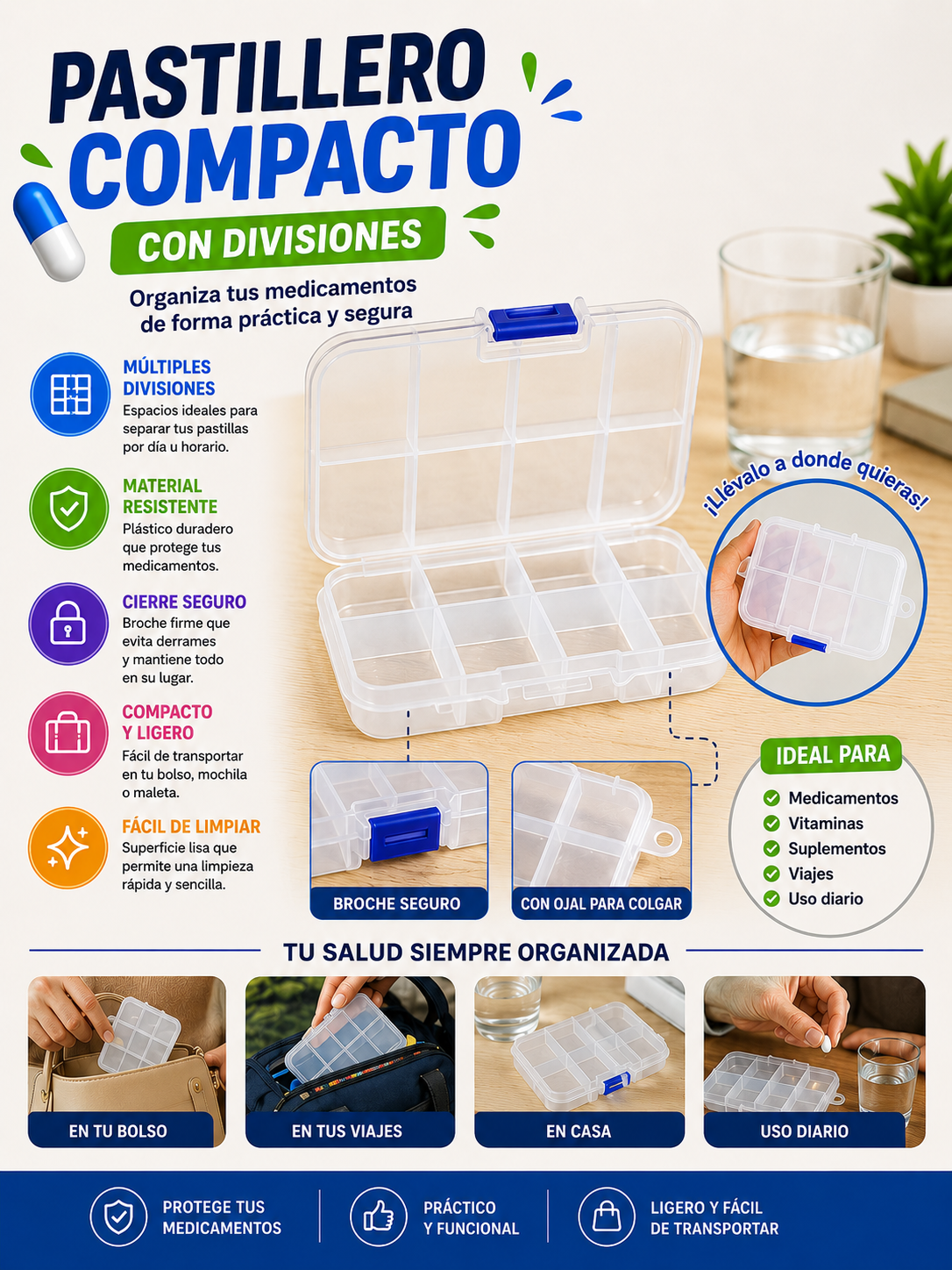 Pastillero Compacto con Divisiones