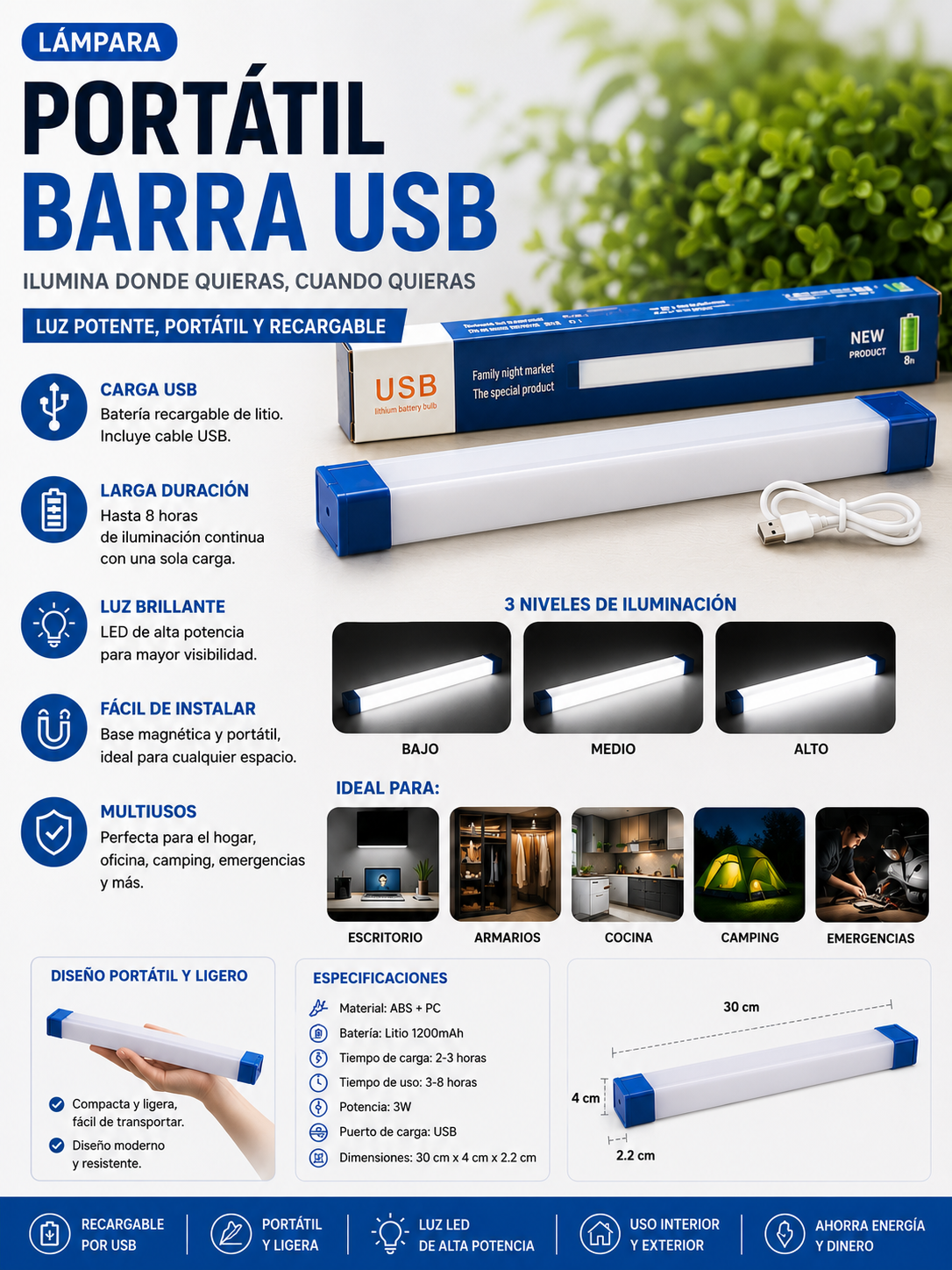 Lampara Portatil Barra Usb