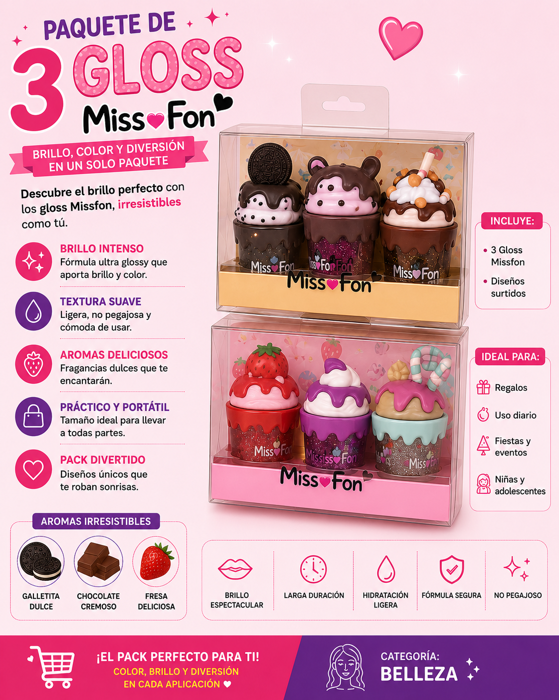 Paquete De 3 Gloss Missfon