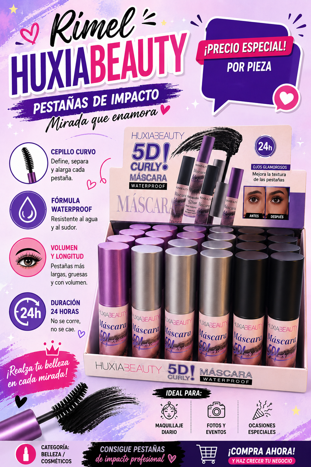 ✨ Rímel HUXIABEAUTY 5D Curly Mascara Waterproof ✨