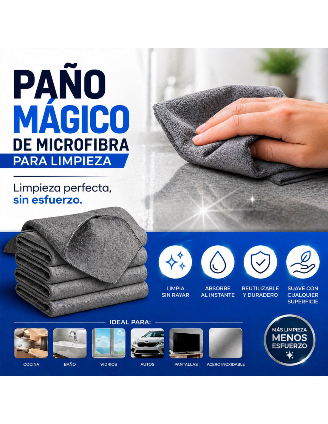 Paño Mágico De Microfibra Para Limpiar Gris