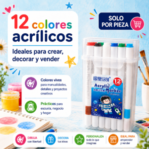Set de Marcadores Acrílicos de 12 Colores con Estuche