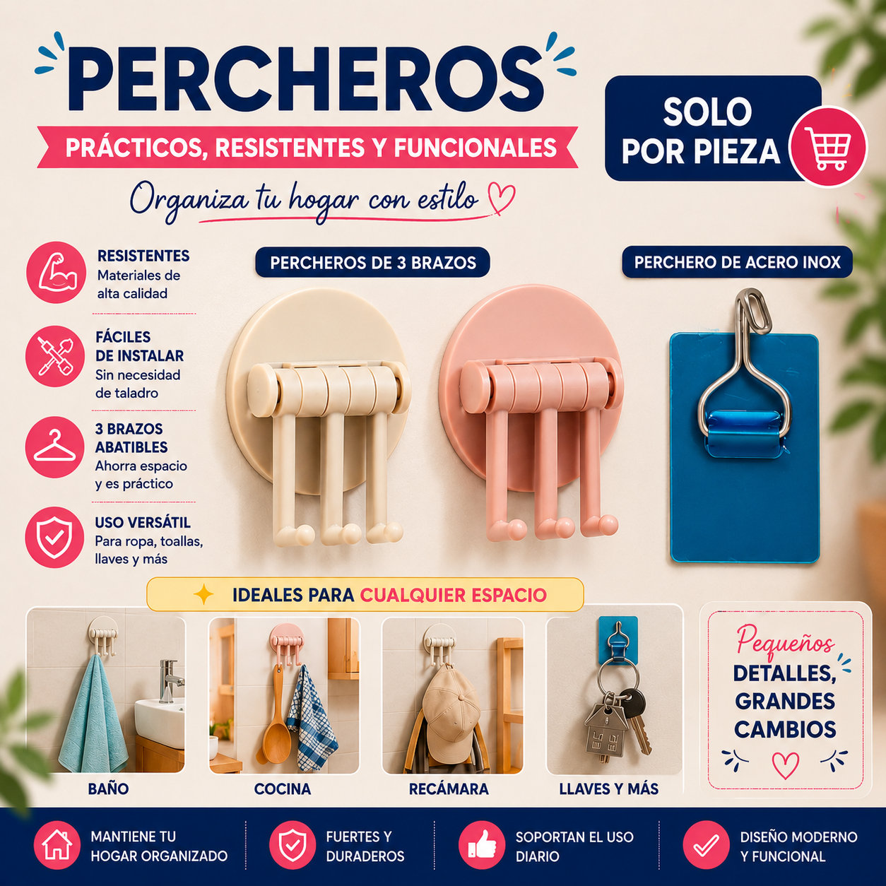 Percheros 3 Brazos Y Acero
