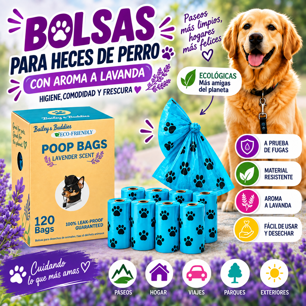 Bolsas para Heces de Perro con Aroma Lavanda