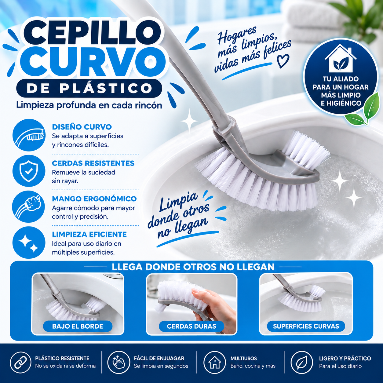 Cepillo Curvo de Plástico con Cerdas Duras