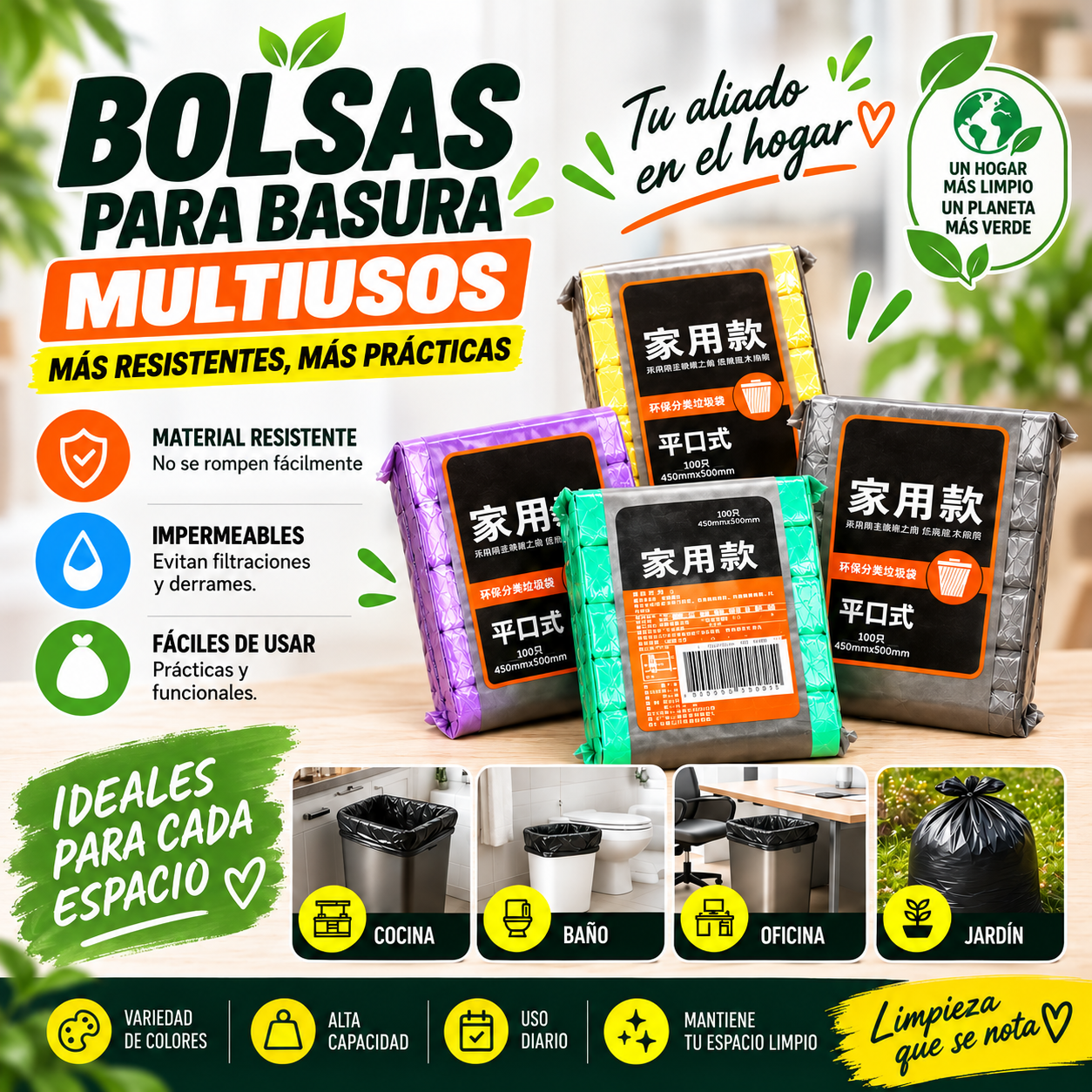 Paquete De Bolsas De Basura 45x50