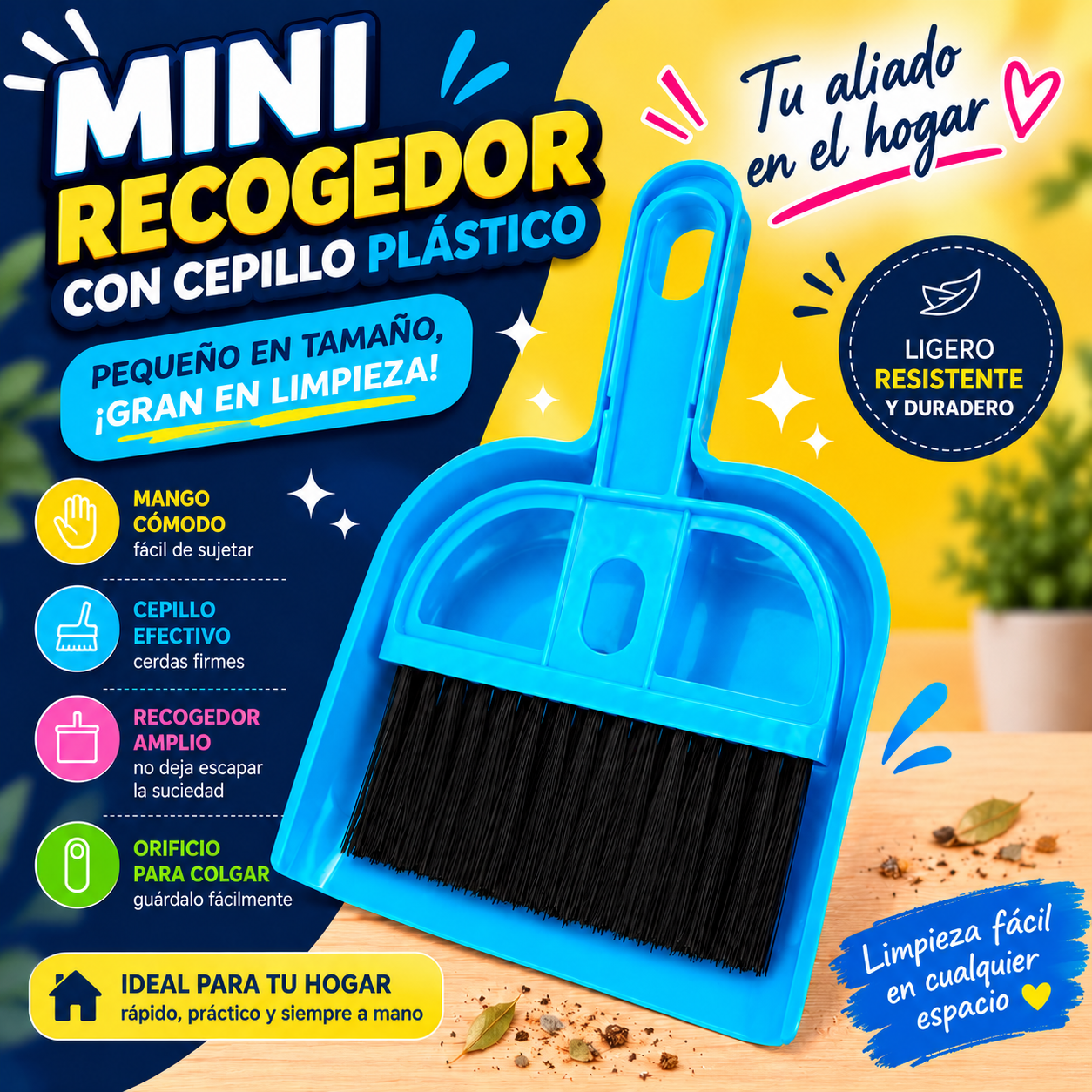 Mini recogedor con cepillo plástico