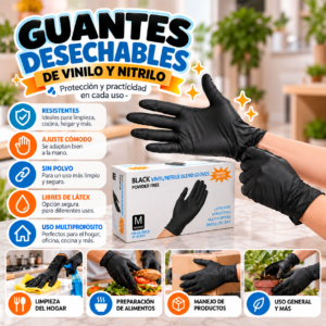 Guantes Desechables Negros de Vinilo y Nitrilo Talla M 100 Piezas