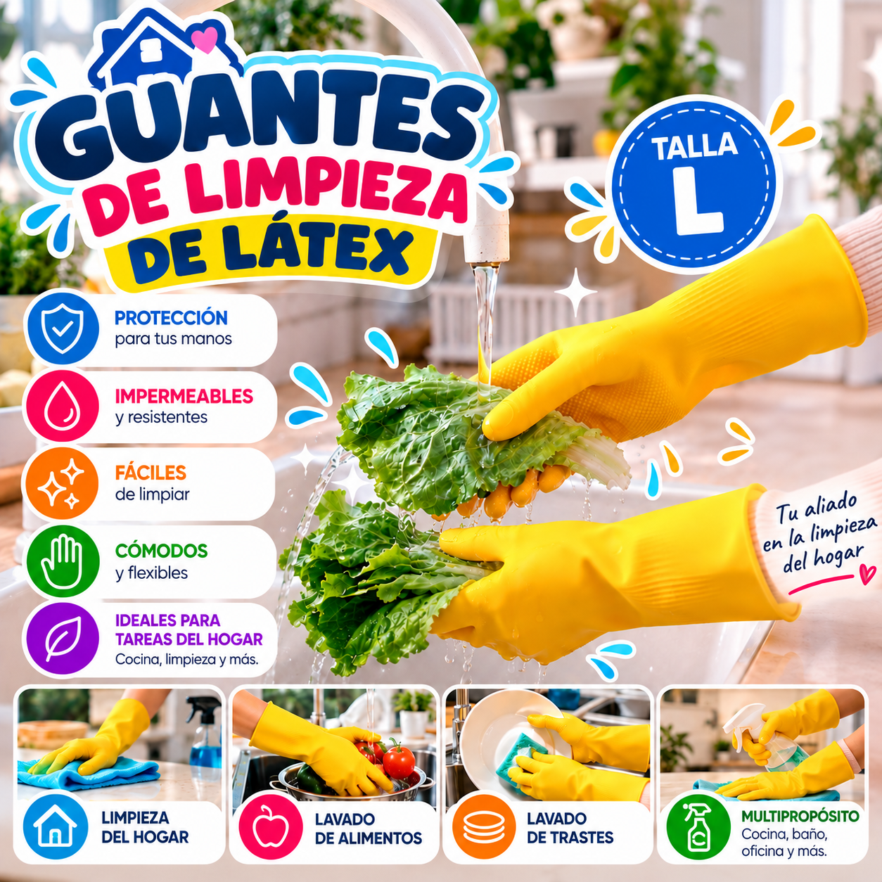 Guantes de Limpieza de Látex Talla L