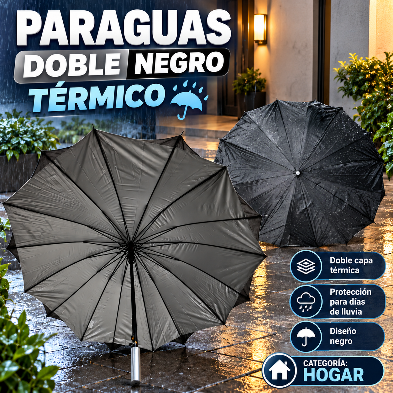 Paraguas Doble Negro Termico