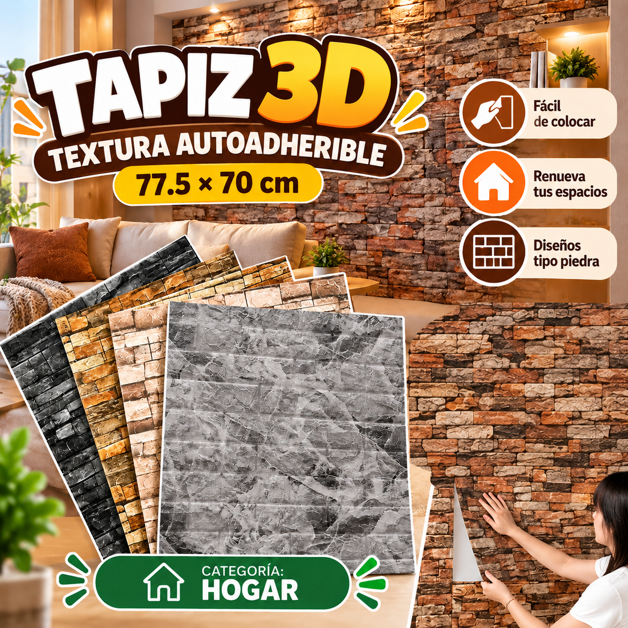 Tapis 3D Textura Autoadherible 77.5 x70cm.